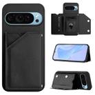 For Google Pixel 9 Skin Feel Four Card Slots Phone Case with Wrist Strap(Black) - 1