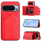 For Google Pixel 9 Skin Feel Four Card Slots Phone Case with Wrist Strap(Red) - 1