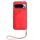 For Google Pixel 9 Skin Feel Four Card Slots Phone Case with Wrist Strap(Red) - 2