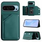 For Google Pixel 9 Skin Feel Four Card Slots Phone Case with Wrist Strap(Green) - 1