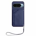 For Google Pixel 9 Skin Feel Four Card Slots Phone Case with Wrist Strap(Blue) - 2