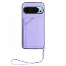 For Google Pixel 9 Skin Feel Four Card Slots Phone Case with Wrist Strap(Purple) - 2