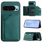 For Google Pixel 9 Pro Skin Feel Four Card Slots Phone Case with Wrist Strap(Green) - 1