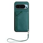 For Google Pixel 9 Pro Skin Feel Four Card Slots Phone Case with Wrist Strap(Green) - 2