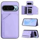 For Google Pixel 9 Pro Skin Feel Four Card Slots Phone Case with Wrist Strap(Purple) - 1