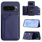 For Google Pixel 10 Pro XL Skin Feel Four Card Slots Phone Case with Wrist Strap(Blue) - 1