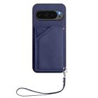 For Google Pixel 10 Pro XL Skin Feel Four Card Slots Phone Case with Wrist Strap(Blue) - 2