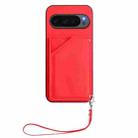 For Google Pixel 10 / 10 Pro Skin Feel Four Card Slots Phone Case with Wrist Strap(Red) - 2