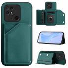 For Redmi 10C Skin Feel Four Card Slots Phone Case with Wrist Strap(Green) - 1