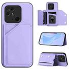 For Redmi 10C Skin Feel Four Card Slots Phone Case with Wrist Strap(Purple) - 1