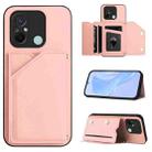 For Redmi 12C / 11A Skin Feel Four Card Slots Phone Case with Wrist Strap(Pink) - 1