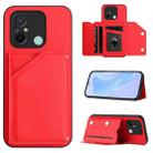 For Redmi 12C / 11A Skin Feel Four Card Slots Phone Case with Wrist Strap(Red) - 1