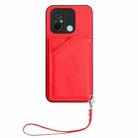 For Redmi 12C / 11A Skin Feel Four Card Slots Phone Case with Wrist Strap(Red) - 2