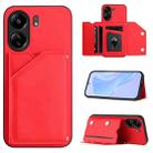 For Redmi 13C 4G Global Skin Feel Four Card Slots Phone Case with Wrist Strap(Red) - 1