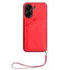 For Redmi 13C 4G Global Skin Feel Four Card Slots Phone Case with Wrist Strap(Red) - 2