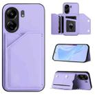 For Redmi 13C 4G Global Skin Feel Four Card Slots Phone Case with Wrist Strap(Purple) - 1