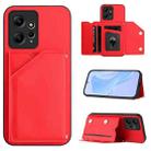 For Redmi Note 12 4G Global Skin Feel Four Card Slots Phone Case with Wrist Strap(Red) - 1