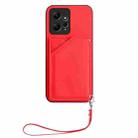 For Redmi Note 12 4G Global Skin Feel Four Card Slots Phone Case with Wrist Strap(Red) - 2