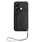 For Redmi Note 13 4G Global Skin Feel Four Card Slots Phone Case with Wrist Strap(Black) - 2