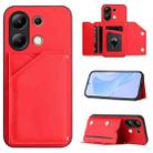 For Redmi Note 13 4G Global Skin Feel Four Card Slots Phone Case with Wrist Strap(Red) - 1