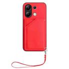 For Redmi Note 13 4G Global Skin Feel Four Card Slots Phone Case with Wrist Strap(Red) - 2