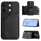 For Redmi Note 13 5G Skin Feel Four Card Slots Phone Case with Wrist Strap(Black) - 1
