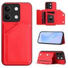 For Redmi Note 13 5G Skin Feel Four Card Slots Phone Case with Wrist Strap(Red) - 1