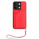 For Redmi Note 13 5G Skin Feel Four Card Slots Phone Case with Wrist Strap(Red) - 2