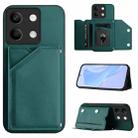 For Redmi Note 13 5G Skin Feel Four Card Slots Phone Case with Wrist Strap(Green) - 1