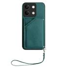 For Redmi Note 13 5G Skin Feel Four Card Slots Phone Case with Wrist Strap(Green) - 2