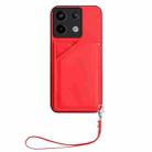 For Redmi Note 13 Pro 5G Skin Feel Four Card Slots Phone Case with Wrist Strap(Red) - 2
