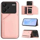 For Redmi Note 13 Pro+ Skin Feel Four Card Slots Phone Case with Wrist Strap(Pink) - 1