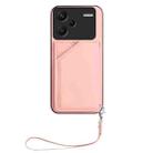 For Redmi Note 13 Pro+ Skin Feel Four Card Slots Phone Case with Wrist Strap(Pink) - 2