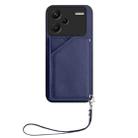 For Redmi Note 13 Pro+ Skin Feel Four Card Slots Phone Case with Wrist Strap(Blue) - 2