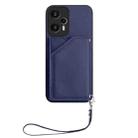 For Redmi Note 12 Turbo Skin Feel Four Card Slots Phone Case with Wrist Strap(Blue) - 2