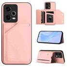 For Redmi Note 12 5G Global Skin Feel Four Card Slots Phone Case with Wrist Strap(Pink) - 1