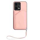 For Redmi Note 12 5G Global Skin Feel Four Card Slots Phone Case with Wrist Strap(Pink) - 2