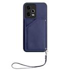 For Redmi Note 12 5G Global Skin Feel Four Card Slots Phone Case with Wrist Strap(Blue) - 2