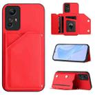 For Redmi Note 12S 4G Global Skin Feel Four Card Slots Phone Case with Wrist Strap(Red) - 1