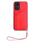 For Redmi Note 12S 4G Global Skin Feel Four Card Slots Phone Case with Wrist Strap(Red) - 2