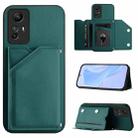 For Redmi Note 12S 4G Global Skin Feel Four Card Slots Phone Case with Wrist Strap(Green) - 1