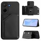 For Redmi A5 4G 171.7mm / Poco C71 Skin Feel Four Card Slots Phone Case with Wrist Strap(Black) - 1