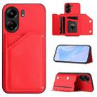 For Xiaomi Poco C65 Skin Feel Four Card Slots Phone Case with Wrist Strap(Red) - 1