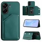 For Xiaomi Poco C65 Skin Feel Four Card Slots Phone Case with Wrist Strap(Green) - 1