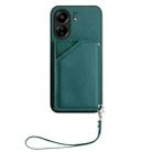 For Xiaomi Poco C65 Skin Feel Four Card Slots Phone Case with Wrist Strap(Green) - 2