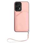 For Xiaomi Poco F5 5G Skin Feel Four Card Slots Phone Case with Wrist Strap(Pink) - 2