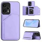 For Xiaomi Poco F5 5G Skin Feel Four Card Slots Phone Case with Wrist Strap(Purple) - 1