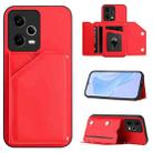 For Xiaomi Poco X5 Skin Feel Four Card Slots Phone Case with Wrist Strap(Red) - 1