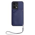 For Xiaomi Poco X5 Skin Feel Four Card Slots Phone Case with Wrist Strap(Blue) - 2