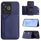 For Xiaomi Poco F6 Skin Feel Four Card Slots Phone Case with Wrist Strap(Blue) - 1